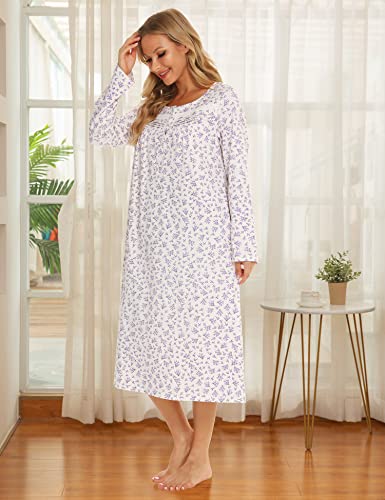 Image of Bloggerlove Nightgowns for Women Soft 100% Cotton House Dress Short /Long Sleeve Night Gowns Comfy Sleepwear S-3XL