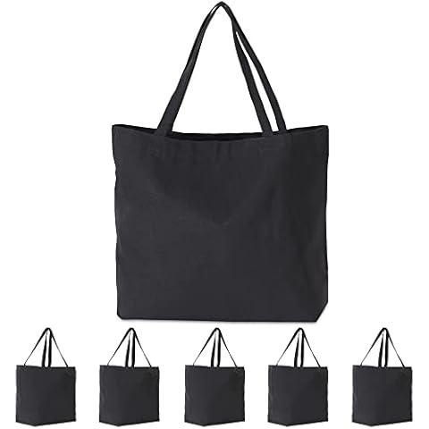 Koolmox 6-PACK 22x16x7.8'' Extra Large Canvas Tote Bags Bulk 12Oz Thick Heavy Duty Reinforced Handles, Blank Black Canvas Grocery Bag Multi Purpose Tote Travel Beach Tote bag Shopping Bags Cover