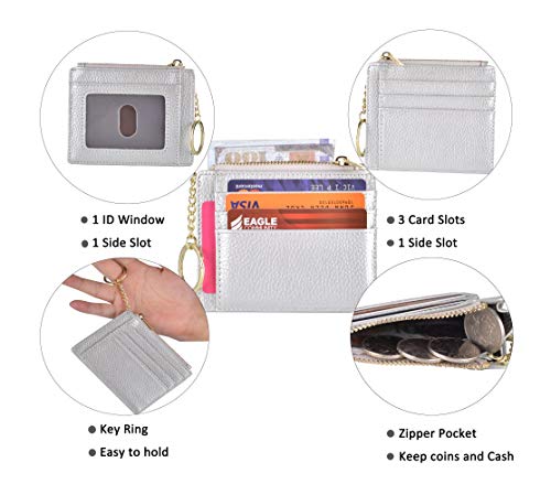 Image of Womens Slim RFID Credit Card Holder Mini Front Pocket Wallet Coin Purse Keychain (LicheeSilver)