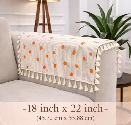 Image of STITCHNEST Printed Quilted Sofa Arm Cover with Tassels | Stylish Hand Rest Protector | Soft & Durable | 18 x 22 Inches