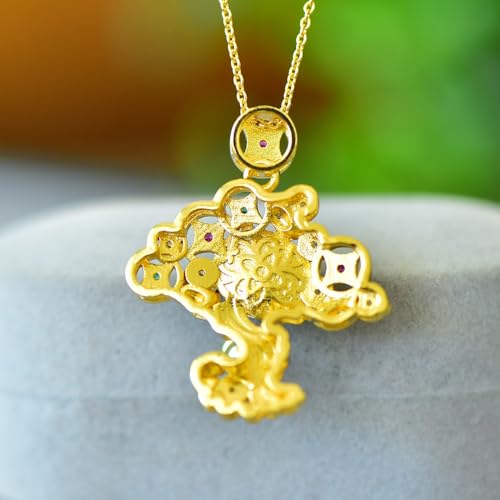 Argent S925 Pendentif de Fortune Hé Naturel avec Chaîne Fine