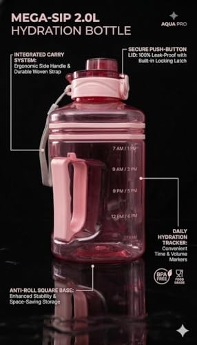 Image of 2.2L Half Gallon Water Bottle with Time Marker & Handle - Large Leakproof Motivational Sports Jug for Gym, Workout, Office & Outdoor Hydration - BPA Free Reusable Container (Pink) (Pink)