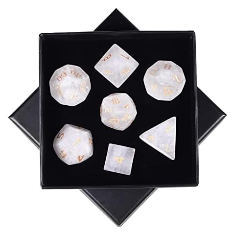 SUNYIK 7 PCS Polished Crystal Stone Polyhedral DND Dice Set for for RPG MTG Table Games, DND Game Dice Polyhedral Dungeons and Dragons for Office Home Decoration, Rock Quartz Cover