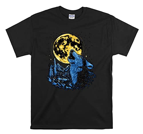T-shirt Wolf and Moon t-shirt manches courtes noir taille XXL vêtement unisexe pour la mi-saison
