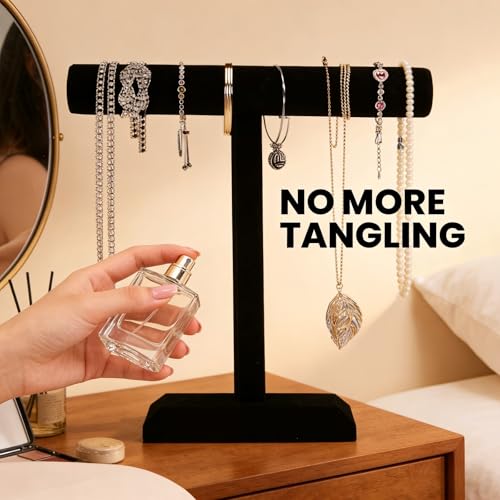 Image of Barelove Jewelry Stand Display 1 Tier, Black Velvet T-Bar Bracelet Watch Bangle Necklace Holder for Organization Showcase or Store Display