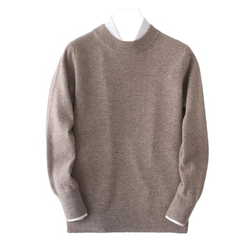 Dcvmvmn Men's Wool Half High Collar Sweater Casual Cashmere Knitted Long Sleeved Sweater Men's Soft Pullover Brown Gray