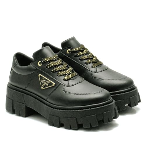 Oxford Tratorado Feminino GuGi 404-GG Plataforma Blogueira Antiderrapante (Preto,37)