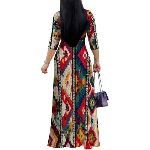 Image of Women Plus Size 3 /4 Sleeve V Neck Maxi Dress with Pockets | Soft fabric relaxed fit three quarter sleeve v neck with pockets for party and daily wear