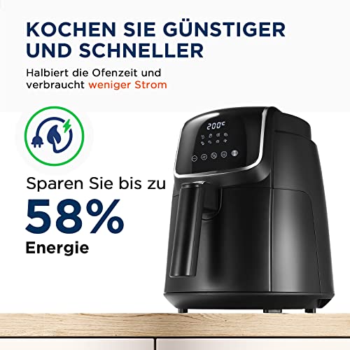 Midea MF-CN40C2 Heißluftfritteuse 4L, Ölfreie Airfryer 1500W, 8 Vorprogrammierte Kochmodi, 35-200℃, Backen, Braten, Grillen, Auftauen, Schüttelalarm, 60-Minuten Timer, 41 Rezepten, Spülmaschinenfest – Bild 3