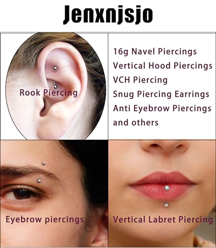 Jenxnjsjo 16g 8/10mm Eyebrow/Rook/Snug/Vertical-Labret/VCH/Snake-Eyes/Anti-Tragus/Cartilage/Daith/Belly-Button/Bridge/Hood/Surface Curved Barbell Piercing Jewelry for Women Men3