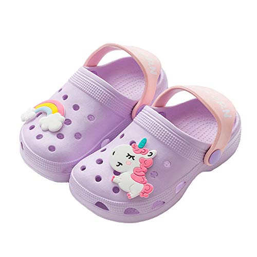 Coralup Little Boys Girls Unicorn Sandals Clogs Baby Toddler Home Outdoor Anti-Slip Slipper Kids Summer Shoes Purple Size 7M US Toddler