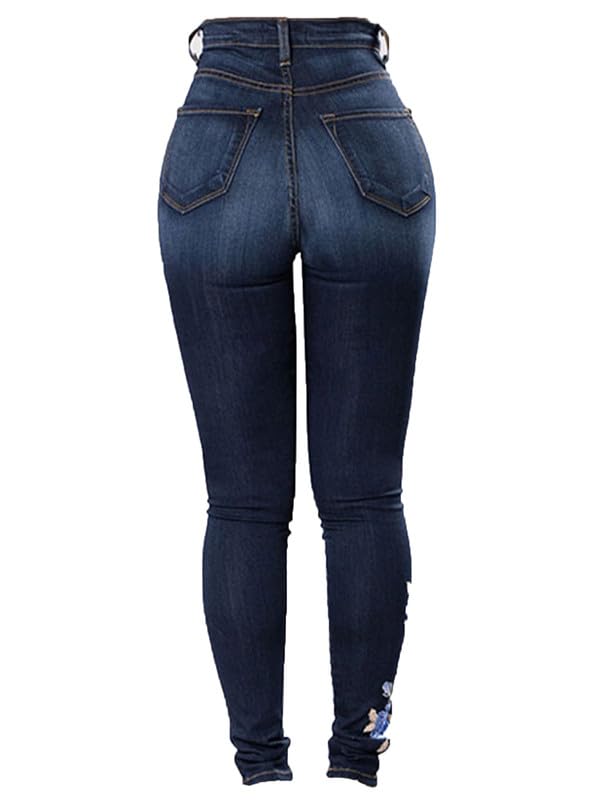 Andongnywell Womens Butt Lift Embroidery Denim Pants High Waist Embroidered Rose Skinny Jeans with Pocket Trousers3