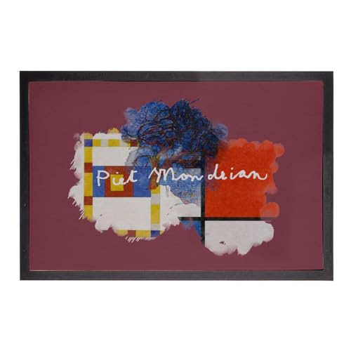 Paillasson rouge abstrait Mondrian tapis de sol art cubisme - 2