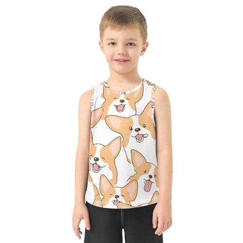 Boys' Tank Top Shirt Corgi Dogs Smiling Happily Pattern Sleeveless T-Shirts2