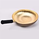 wrtgerht Messing-Wok, handgehämmerter Kupfer-Wok, unbeschichteter Kochtopf, gleichmäßig gewürzte Woks for KitchenGasherde Küchengeräte (Color : A, Size : 30cm.32cm.34cm)