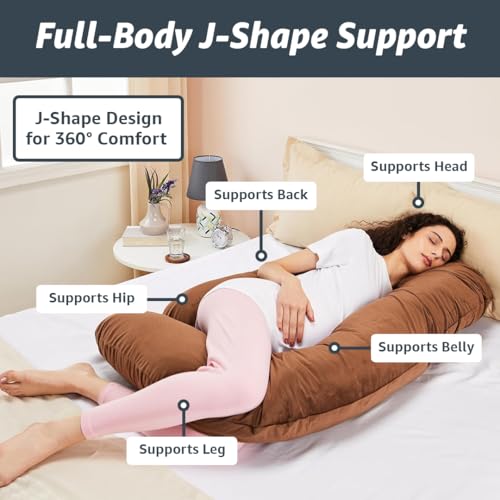 Image of Amazon Basics Full Body Pregnancy Pillow for Maternity,Baby Nursing,Full Body Support-Abdomen,Hip,Spine,Neck&Leg Support Cushion| Perfect Baby Shower Gift |J-Shaped-Washable Cover with Zip - Brown