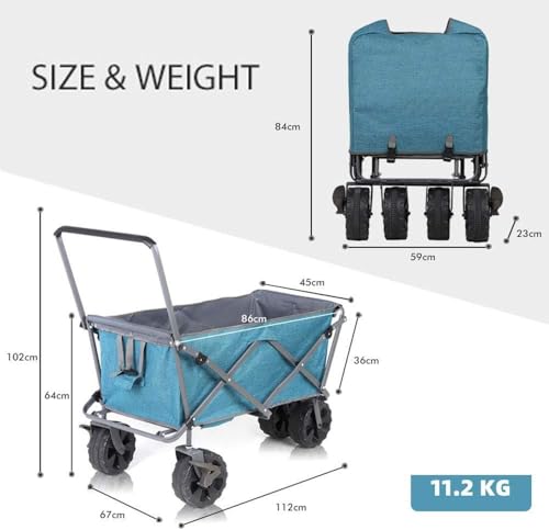 Carrito plegable para jardín y camping con ruedas de goma todo terreno, marco de acero y tela Oxford resistente, capacidad máxima 80 kg miniatura 6