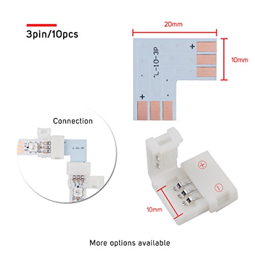 BTF-LIGHTING 10 Sets 3PIN 10mm 0.39in Width Right Angle L Shape Solderless Corner Connector for WS2811 WS2812B SK6812 LED Strip No Soldering Can't Support 144LEDs/m or ALTOVE LED Lights by BTF-LIGHTING - Image 2