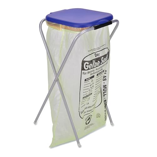 mucHome Müllsackständer aus Stahl für 120 Liter Säcke Müllsackhalter Abfalltrenner Müllbeutelhalter mit schwarzem oder blauem Deckel - ideal für Gelbe Säcke Mülleimer