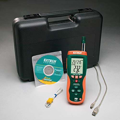 Image of Extech HD500 Psychrometer with 30:1 Infrared Thermometer | Humidity, Type K, and IR thermometer (30:1), triple backlit LCD, dew point, non-contact temperature
