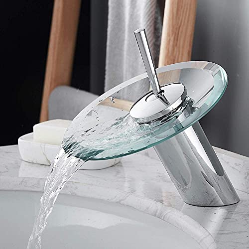 Image of 24x7 eMall Chrome Glass Waterfall Mixer Basin Tap Faucet Basin Mixer Fancy Round Pillar Tap Cock Hot and Cold Bathroom Faucet Brass Single Lever Sink Faucet.