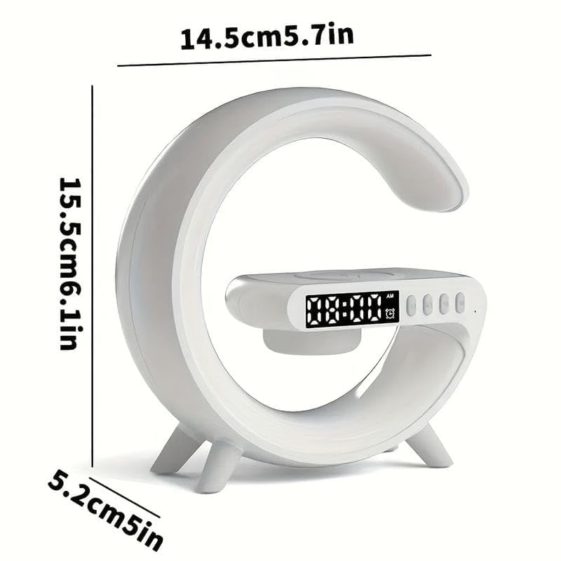 Image of Drumstone 𝟓+𝟓 Year 𝐆𝐔𝐀𝐑𝐀𝐍𝐓𝐄 Wireless Charging Bluetooth Speaker Alarm Clock with LED Ambient Light | Qi Enabled 10W Charging Pad, Dual Alarm & Snooze, Bedside Speaker for Bedroom & Office