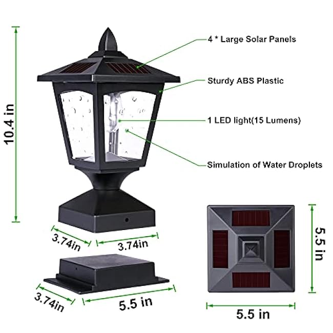 Solar Post Lights Solar Lamp Post Cap Lights Fence Post Solar Lights Outside Decorative Fit on 4x4 Wood Posts Black 2 Pack