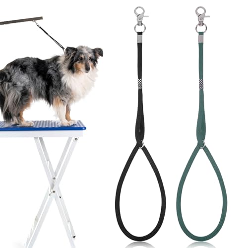 Pet Dog Grooming Loop 2 Pcs Adjustable Nylon Restraint Noose Fixed Dogs Cat Safety Tether Straps Standard Dog Leashes for Pet Grooming Table Bathtub (Black Green)