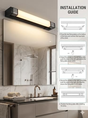 Image of 18 /12W White PVC Body | Dressing Table |Rose Chrome Finish | Bathroom Mirror | Vanity | Picture | Cabinet | Adjustable | Wall Mounted Light. (Black Body, 18w)