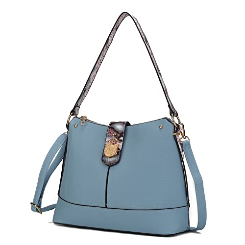 Image of MKF Collection Shoulder Bag for Women, Vegan Leather and Faux Snake Trim, Fashion Hobo Handbag Messenger Purse