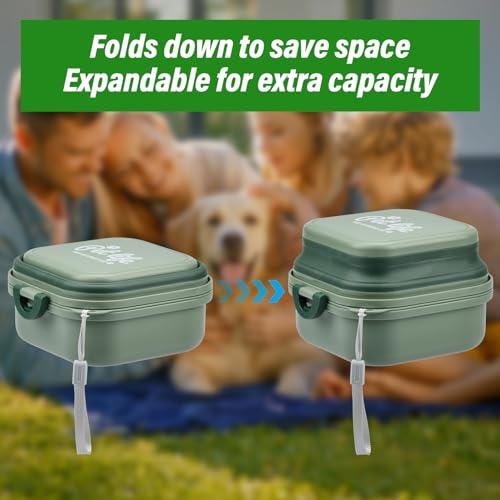 KINGOZOYI Tragbarer Faltbare Hundenapf, Hundenäpfe 400+400ml, 2 in 1 Futternapf Reisenapf Hunde mit Deckel und Karabiner für Hund und Katze, auf Reisen Oder zu Hause - Grün