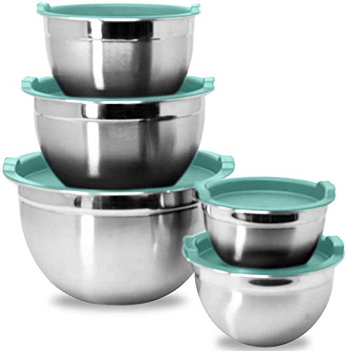 Meal Prep Stainless Steel Mixing Bowls Set Home Refrigerator and Kitchen Food Storage Organizers  Ecofriendly Reusable Heavy Duty By WHYSKO With Blue Lids