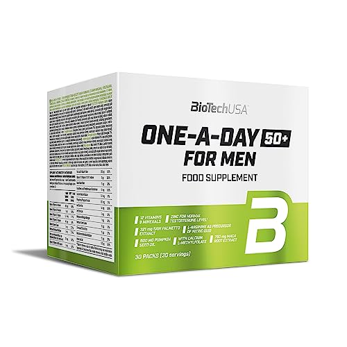 BioTechUSA One-A-Day 50+ For Men, Complemento alimenticio de varios componentes en bolsitas a base de vitaminas, minerales, 30 bolsitas