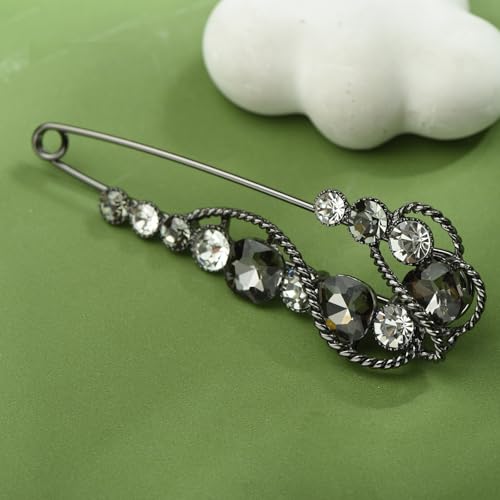 Image of 4.1 inch Vintage Rhinestone Crystal Flower Large Safety Pins Brooch Cardigan Scarf Sweater