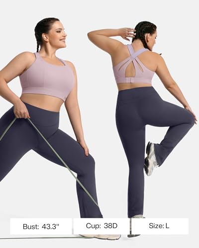 Image of High Impact Sports Bra Molded Cup Adjustable Criss Cross No Bounce Wireless Workout Bra for Large Breasts
