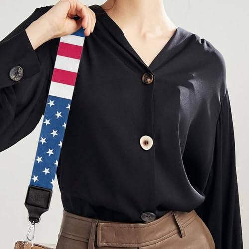 Image of GLENLCWE American Flag Print Wide Shoulder Strap Adjustable Replacement Belt Guitar Style Crossbody Bag USA Flag Handbag Strap Canvas Straps