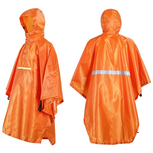 Hooded Rain Poncho, Waterproof Rain Jacket Poncho, Long Hooded Raincoat, Lightweight Unisex Hiking Hooded Raincoat Jacket, with Reflective Strip, for Outdoor Activities (Orange)