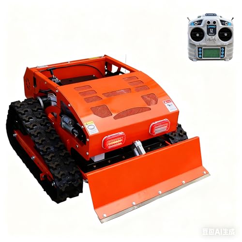DIGMIGHT Gasoline Powered Remote Control Lawn Mowerwith Snow Plow, 9HP Crawler Mower with 600m Range for Steep Hills and Orchards (Orange/Snow Shovel)