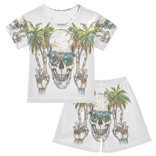 senya Short Sleeve Pajamas Sets Summer Cotton Sleepwear Skull Wearing Sunglasses