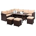 VINGLI Patio Furniture Set, 8 Pieces Outdoor Furniture with Dining Table&Chair, All Weather Wicker Outdoor Sectional Sofa with Ottoman