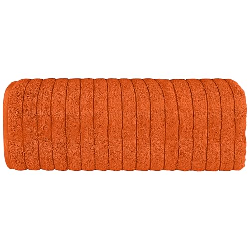 Image of Elegant Comfort 100% Turkish Cotton Corduroy Ribbed Luxury Jumbo Bath Towel Ultra Soft - 35 x 70 Inch - Luxury Spa Premium Hotel Quality Highly Absorbent and Quick Dry Large Bath Towel, Orange