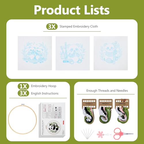 Image of Santune Beginners Embroidery Kit for Adult Needlepoint Cross Stitch Kits Needle Point Sets with Panda Embroidery Patterns, Includes Step-By-Step Instructions and Accessories