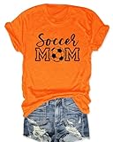 ZUNQKG Womens Soccer T-Shirt Short Sleeve Summer Crewneck Casual Loose Soccer Graphic Orange Tees M