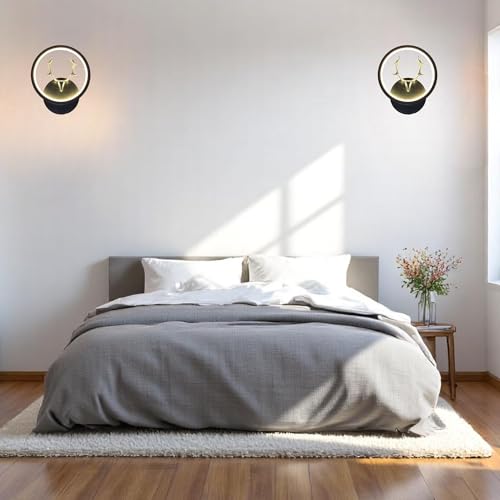Image of Modern Round LED Wall Light with Golden Deer Horn, Multi-Color LED (Cool White, Warm White, Natural White), Plastic Body, Pack of 1