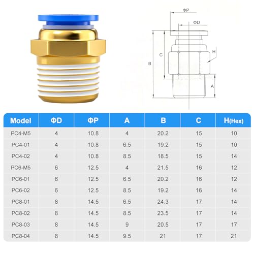 Image of TAILONZ Blue 8mm Tube OD x 3 /8 inch G Straight Push to Connect Fitting 10pcs