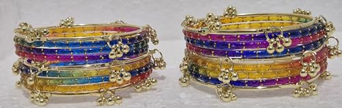 Image of kashmiri ghangharoo glass bangle Set For Women And Girls | Light Weight Bangles | Traditional Transparent Fancy Glass Chudi Set for Wedding, Party (18 Bangles)
