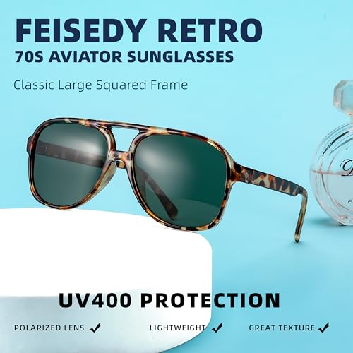 Image of FEISEDY Vintage Retro 70s Plastic Aviator Sunglasses Women Men Classic Large Squared Frame B2751