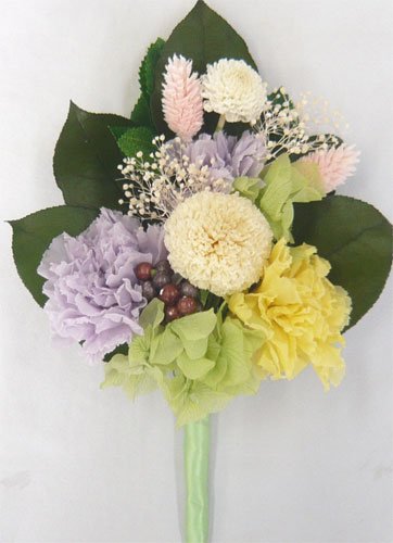 ❀専用　プリザーブドフラワー　お供え花　仏花　コンパクト　ポンポンマム　春 ☆お供え用プリザーブドフラワー BOX お線香セット☆ 仏花 お悔み 喪中