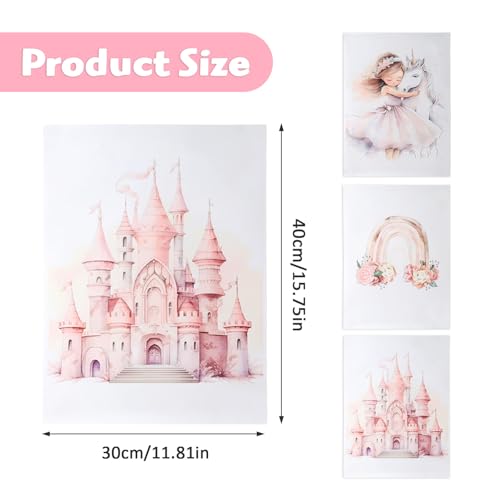FENGQQKJ Bilder Kinderzimmer Mädchen, 3-Teiliges Rosa Poster 30x40cm, Prinzessin Einhorn Schloss Regenbogen Mädchen Deko, für Kinderzimmer Bilder, Wanddeko(Ohne Rahmen)