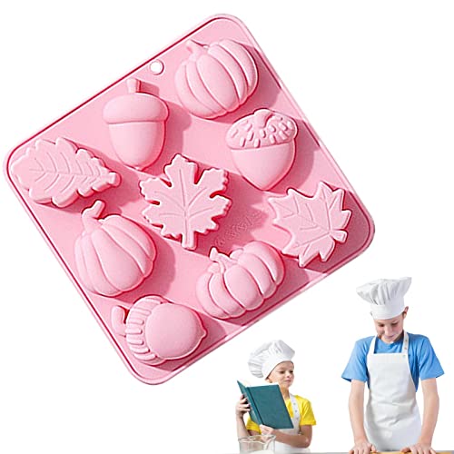 Moldes De Fondant De Otoño, Moldes De Silicona En Forma De Fruta De Roble De Hoja De Calabaza Con 9 Cavidades, Moldes De Dulces De Bandeja De Hielo De Bricolaje Para Artesanía De Azúcar, Pastel De